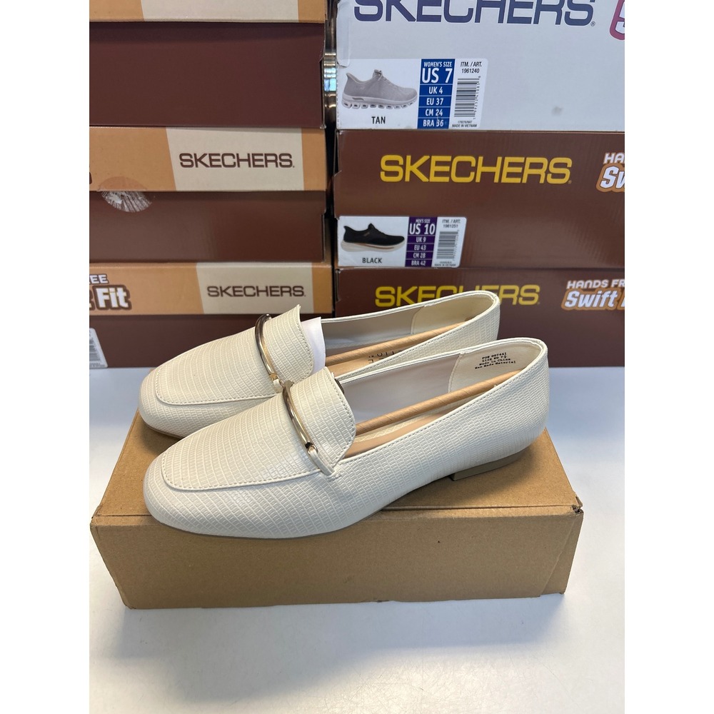 Journee Collection Loafers Womens 7.5 Ivory Wrenn Embossed Gold Bar Flats 0634